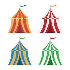 Vector set of festival tents in different colors. Icon, sign, symbol. Flat design. For various design purposes in print and on the web.