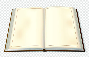 Mock up of a large antique open book in perspective with realistic shadows. Alternatively, it can be used for your design work. Vector illustration.