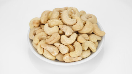 raw cashew nuts isolated on white background. Healthy Food