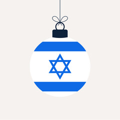 Obraz premium Christmas ball with israel flag. Greeting card Vector illustration. Merry Christmas Ball with Flag isolated on white background