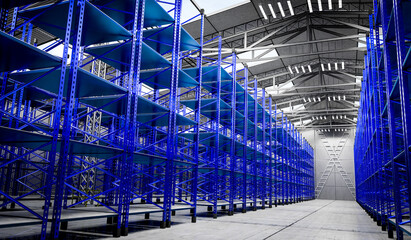 Warehouse with empty shelves - 3D illustration