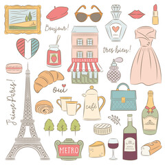 Paris Icons Collection illustrations isolated on white background
