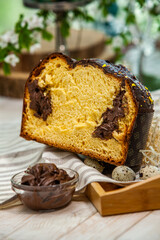 Panettone is an Italian type of sweet bread. Freshly baked sweet braided bread. Eastern European freshly baked dessert