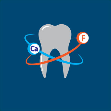 Vector image of a tooth protected by calcium and fluorum on the blue background.