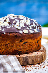 Panettone is an Italian type of sweet bread. Freshly baked sweet braided bread. Eastern European freshly baked dessert