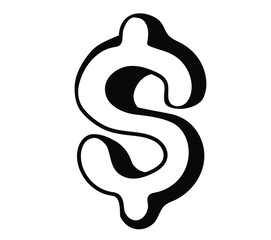 Hand drawn dollar icon in doodle style.  American  currency or dollar symbol for apps and websites. Isolated on white background