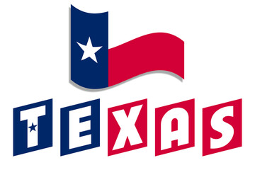 Texas flag in a waving style with creative typography design. Used as a background poster and as a patriotic sign for concepts like I love my state or country.