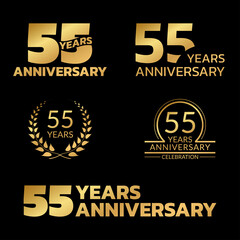 Fototapeta premium 55 years anniversary icon or logo set. 55th birthday celebration badge or label for invitation card, jubilee design. Vector illustration.