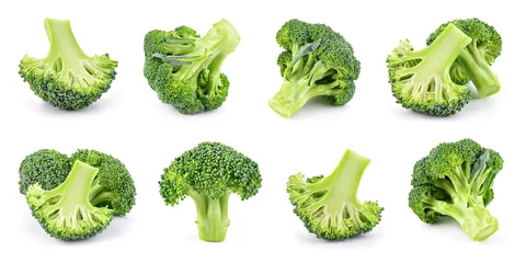 Poster Broccoli isolated. Broccoli on white. Whole, half, slice, cut broccoli set. © Tim UR