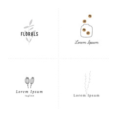Vector set of hand drawn logo templates in boho style. Modern bohemian art. Simple elegant florals.