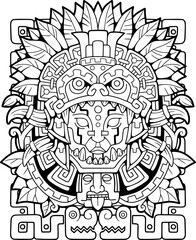 aztec head ethnic pattern, coloring book outline illustration - 430603176