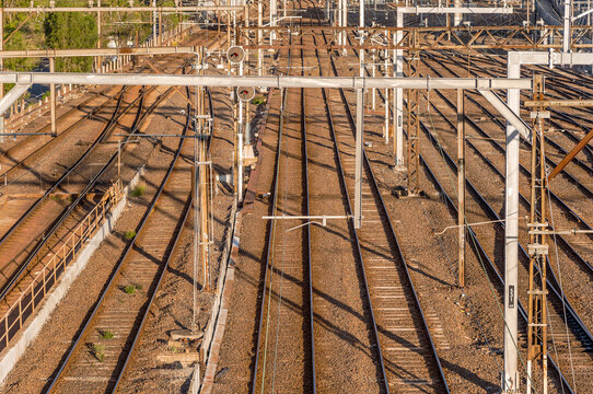 Railroad tracks at Jolimont train station in the city of Melbourne Australia