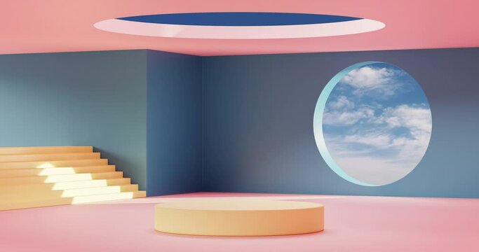 Podium stage stand on modern geometrical room for product placement 3d render
