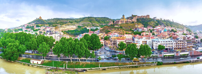 The wide panoramic view of Tbilisi old town center, Georgia © efesenko