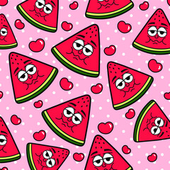 Seamless watermelons pattern. Vector background with love.