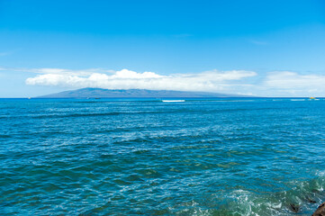 Fototapeta na wymiar Island over the sea from Lahaina,Maui, Hawaii