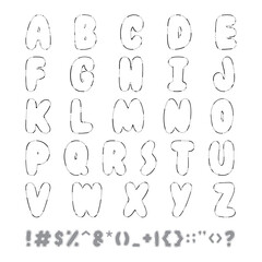 Alphabet. Doodle drawing font with uppercase letters and different symbols. Part of set...