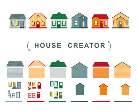 House creator. vector collection of elements roof, windows and walls.