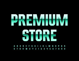Vector lite logo Premium Store with Elegant Font. Green glossy Alphabet Letters and Numbers set