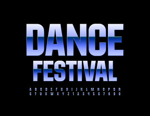Vector event poster Dance Festival with Purple metallic Font. Glossy Alphabet Letters and Numbers set