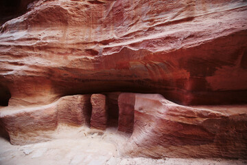 Rocks carved in the Siq of Petra