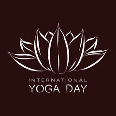 Poster, invitation or card for the International Yoga Day. Image of a lotus flower hand drawn.