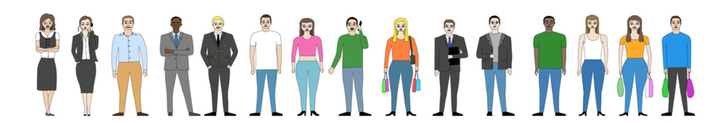 People standing cartoon characters isolated set - vector