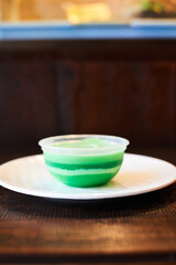 Green pandan jelly in a cup