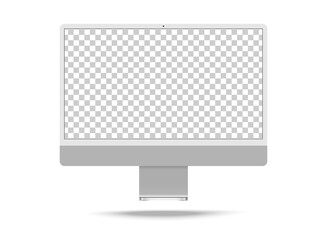 Monitor iMac 24 mockup .Realistic silver monitor iMac 2021 for computer.Personal computer monitor mockup on the white background. Vector .