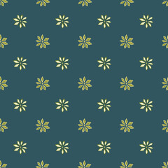 Fototapeta na wymiar Green hand drawn carnation flowers seamless pattern. Navy blue background. Vintage floral artwork.