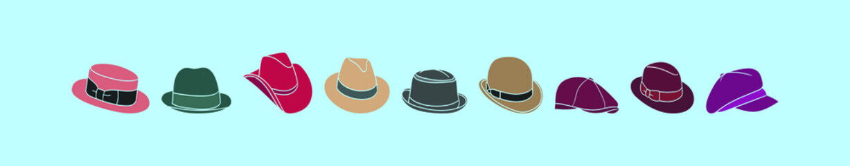 set of hat cartoon icon design template with various models. vector illustration isolated on blue background