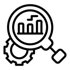 Search gear market studies icon. Outline Search gear market studies vector icon for web design isolated on white background