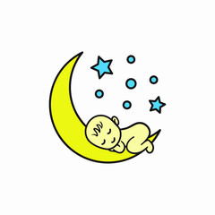 The baby sleeps on a moon. Baby sleeping on moon. Sweet dream illustration. White background. 