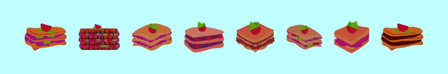 set of delicious foods cartoon icon design template with various models. vector illustration isolated on blue background