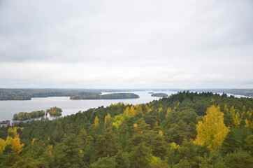 View from Pyynikki observation tower, a beautiful autumn scenery of tampere. Finland.