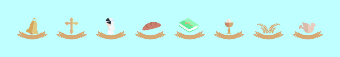set of communion cartoon icon design template with various models. vector illustration isolated on blue background