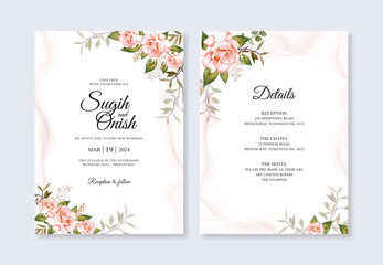 Wedding invitation template with hand drawn watercolor floral