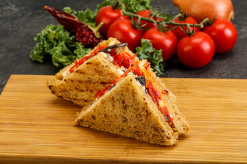 Club sandwich with eggplant and cheese