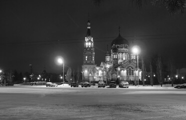 View of the winter street of the Omsk city.