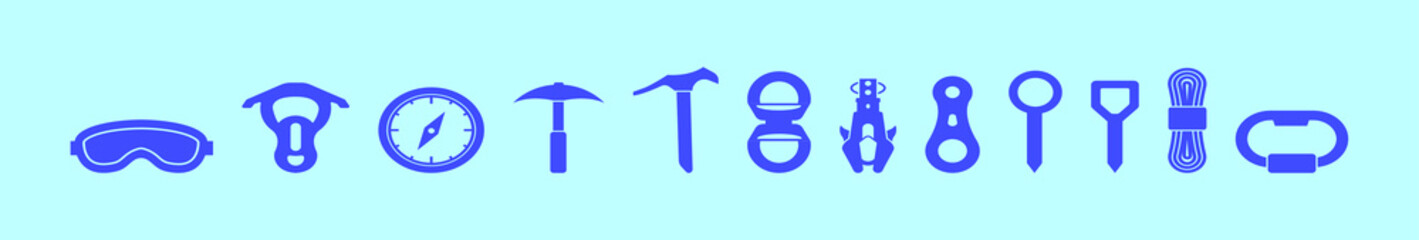 set of alpinist element cartoon icon design template with various models. vector illustration isolated on blue background