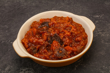 Eggplant saute with tomato and herbs
