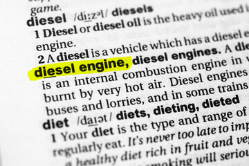 Highlighted word diesel engine concept and meaning.