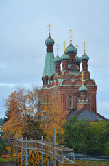 Fototapeta na wymiar Tampere Orthodox Church (also known as the Church of the Alexander Nevsky and the Saint Nicholas) is an Eastern Orthodox church in Tampere, Finland