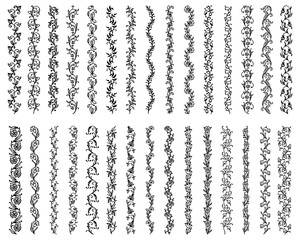 Flourish borders and frames, floral ornament motif dividers, vector decorations. Vintage flower embellish or borders and corner frames decor, scroll swirl divider with flower and leaf filigree swash © Vector Tradition