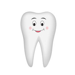 Cute white tooth icon with smiling face. Teeth care. 