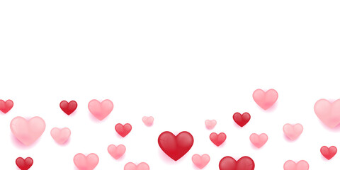 Love valentine's background with pink falling hearts over white. Love universal background. Suit for mom day, mother day, valentine, Christmas, gift, and romance