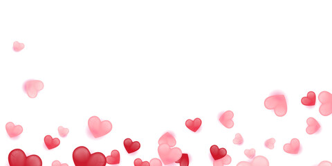 Love valentine's background with pink falling hearts over white. Love universal background. Suit for mom day, mother day, valentine, Christmas, gift, and romance