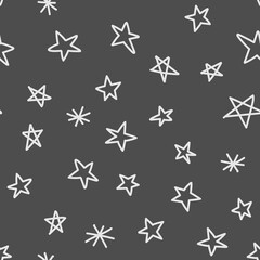 Hand drawn stars seamless pattern. Monochrome texture background of star doodle illustrations.