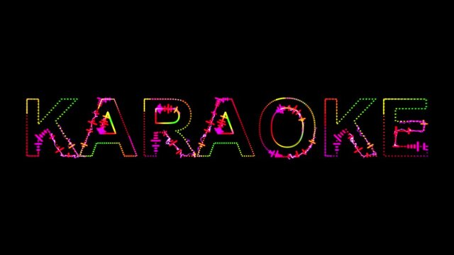 Karaoke party in 80s style. Party text with sound waves effect. Glowing neon lights. Retrowave and synthwave style. Intro text. Vj animation for night clubs, LED screens and projectors, music videos. 