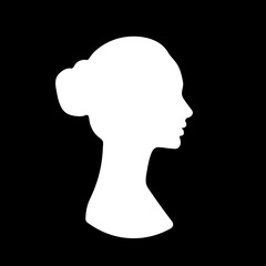White silhouette of a young woman's profile on black background.